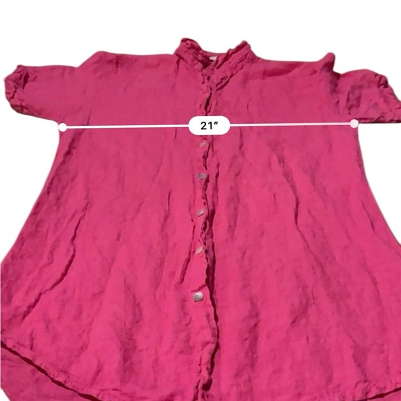 Aldo Marino Positano Linen Hot Pink Button-Front Short Sleeve Top Sz‎ S Italy - Picture 8 of 9